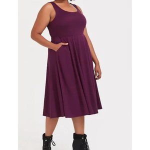 Torrid Midi Studio Luxe Ponte Stretch Sleeveless Dress Burgundy Plum  1X